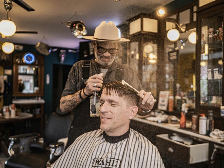 Classic barbershop interior with vintage chairs